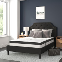 Flash Furniture SL-BM10-6-GG Brighton Full Size Tufted Upholstered Platform Bed in Black Fabric with 10 Inch CertiPUR-US Certified Pocket Spring Mattress